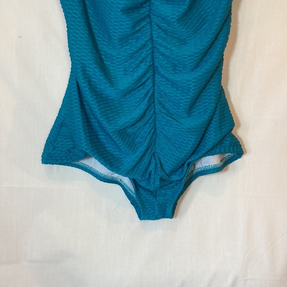 Maxine Of Hollywood Blue Ruched One Piece Swimsuit Size 16 - Picture 4 of 9
